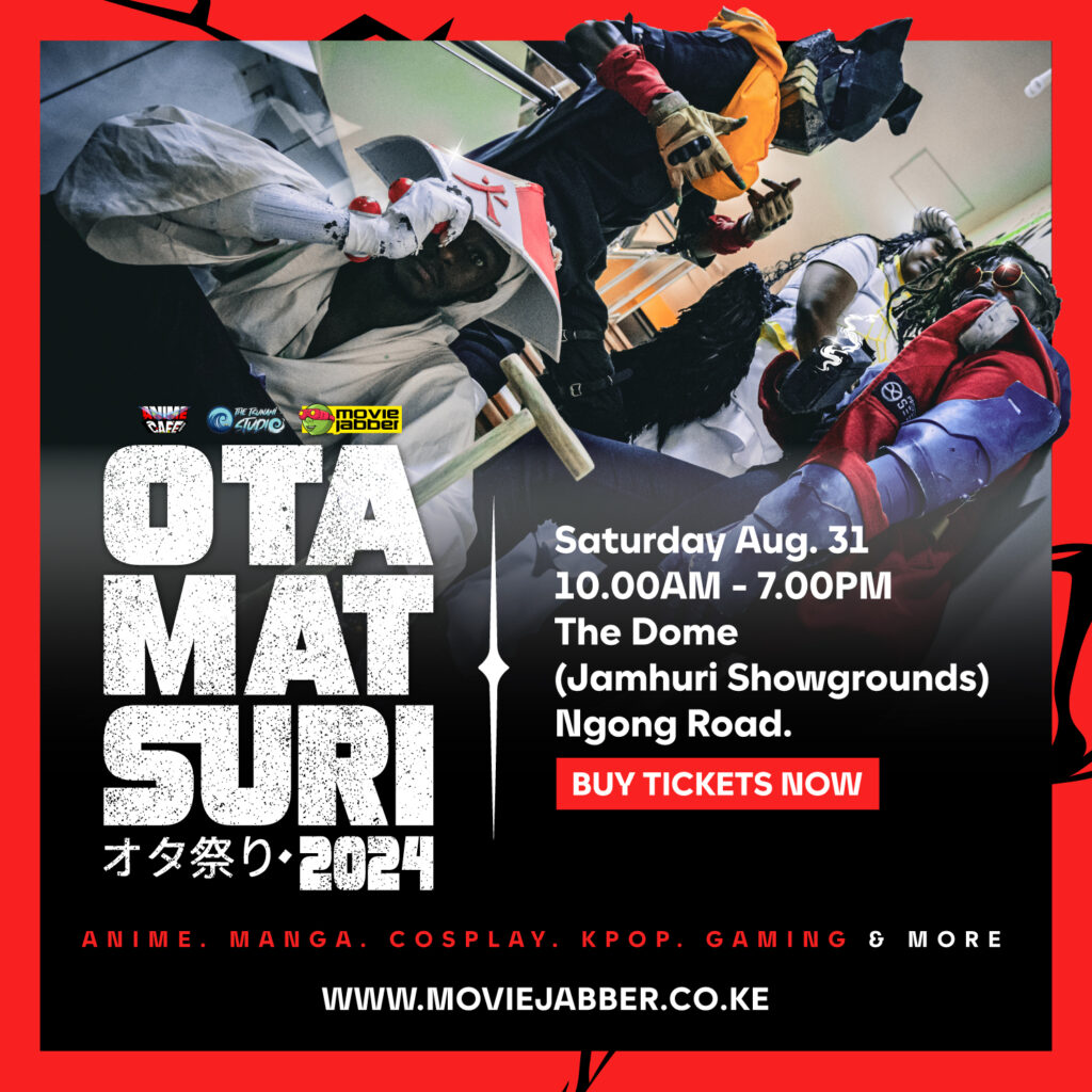 コスプレイヤーがポーズをとるオタ祭り2024の宣伝ポスター、イベント情報付き。