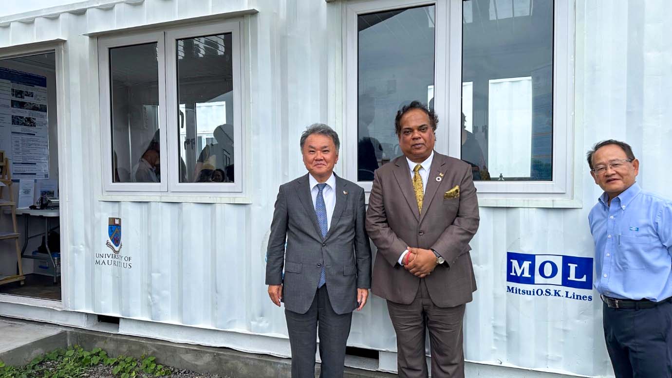 Exterior view of the marine research station container facility supported by MOL, in collaboration with the University of Mauritius.