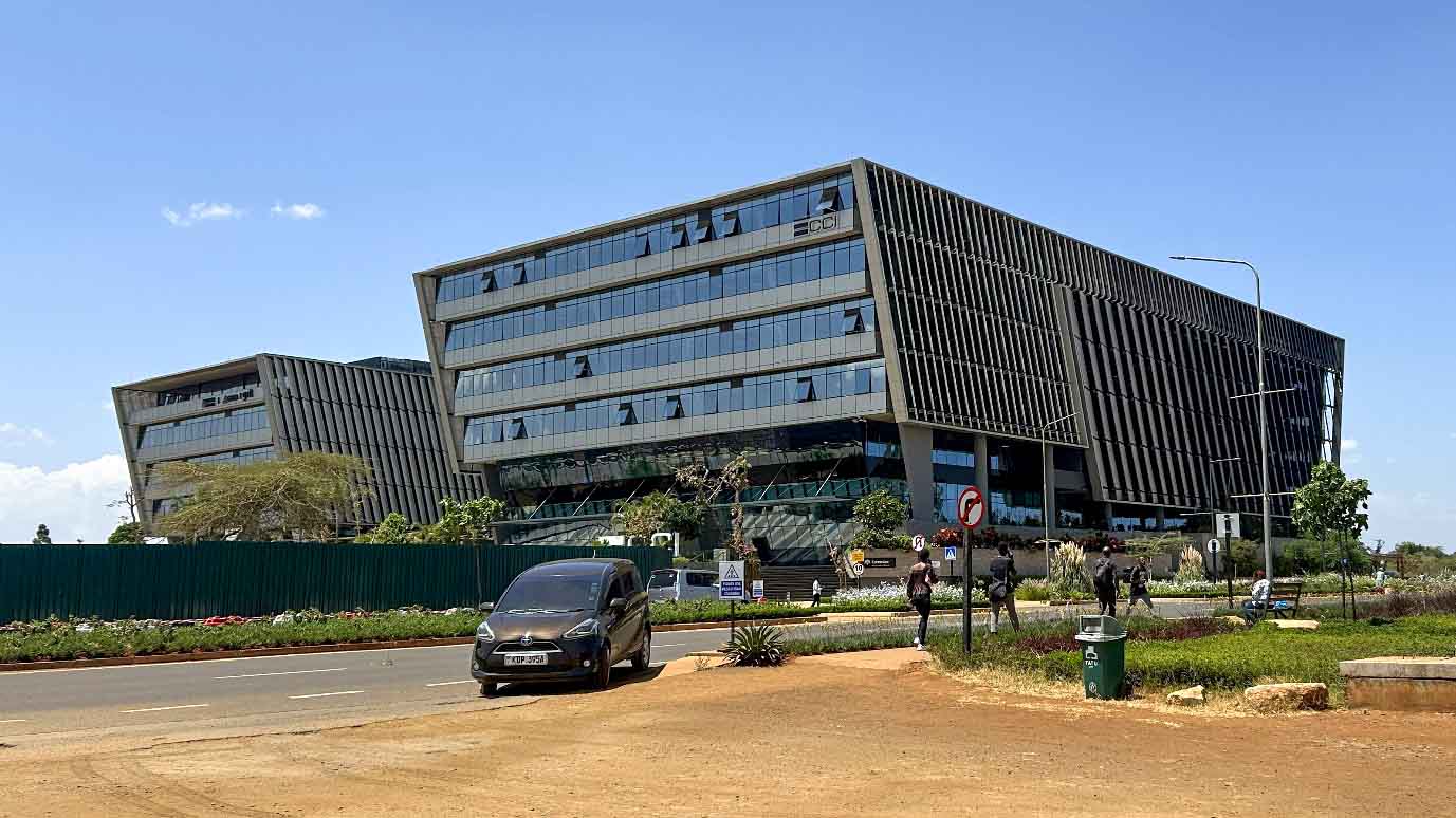 Modern office buildings and business district inside Tatu City, a smart city development near Nairobi, Kenya
