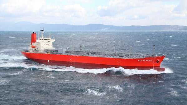 MOL chemical tanker MV Isla De Bioko sailing at sea, illustrating the type of vessel that regularly calls at Port Louis for bunker fuel during long-distance voyages.