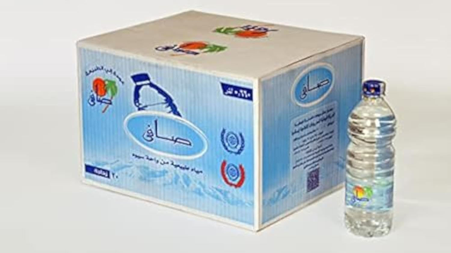 A bottle of Safi drinking water displayed beside its branded cardboard carton.