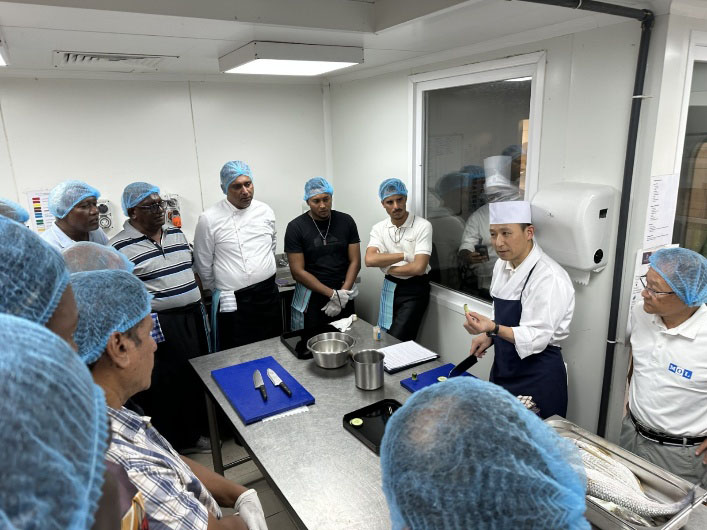 Sushi prepared with fresh local fish during a Japanese culinary exchange activity in Mauritius.